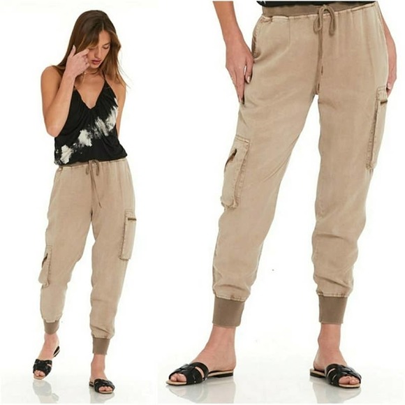 Young Fabulous & Broke Pants - Young fabulous & broke Tencel Jupiter cargo joggers S tan drawstring